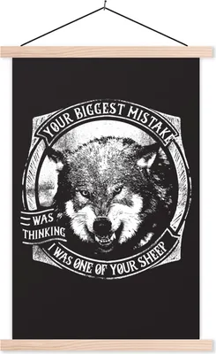 Produktbild von MuchoWow® Textilposter Wolf - Retro - Schwarz - Weiß 60x90 cm mit holzfarbenen Rahmen - Textil