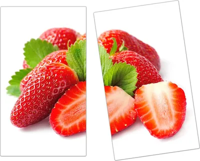Produktbild von Spritzschutz Herdabdeckplatte Schneidebrett aus Glas Erdbeeren mit Blättern 2-Teilig (60x52cm)