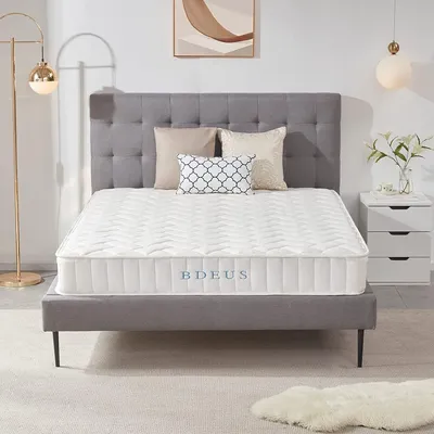 Productafbeelding van Premium hybride matras van 90 cm (3FT) met 7 zones, pocketvering, traagschuim en een zachte hoes van gebreid materiaal, medium stevigheid, afmetingen 135x190x21 cm