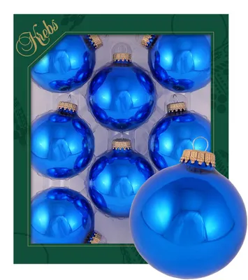Zdjęcie produktu dla Zestaw 8 kulek szklanych Krebs Glas Lauscha – niebieskie, błyszczące – ozdoby choinkowe ze szkła – kuleczki w jednolitym kolorze – rozmiar: 7 cm – 70418