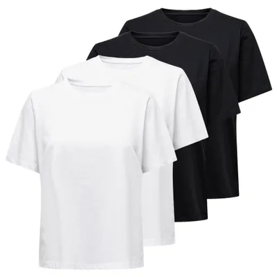 Produktbild von ONLY Damen T-Shirt 4er Pack - ONLONLY TEE, Rundhals, Baumwolle, einfarbig Weiß/Schwarz M
