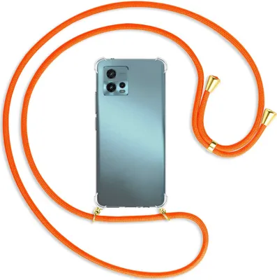 Produktbild von Handykette Backcover-Schutzhülle mit Band (Metall goldfarben) für Motorola Moto G72 (6.55'') - neonorange