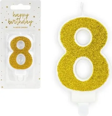 Produktbild von Geburtstagskerze Zahl 8 mit Glitzer 7cm gold