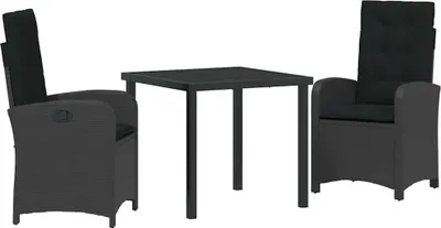 Produktbild von vidaXL Garten Essgruppe 3 stk. Schwarz Poly-Rattan