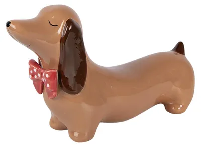Zdjęcie produktu dla Clayre & Eef Figurka świąteczna – pies, 26 x 7 x 15 cm, brązowa porcelana, jamnik