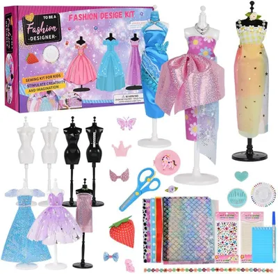Immagine prodotto di Set di design per bambine con 4 manichini, oltre 600 pezzi di giocattoli educativi da cucire, set di abbigliamento per bambole