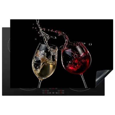 Produktbild von KitchenYeah© Herdabdeckplatte Rotwein - Weißwein - Glas - Schwarz , 77x51cm, Küche Deko, Glaskeramikkochfeld Herdabdeckung, Abdeckplatte fùr Kochfeld