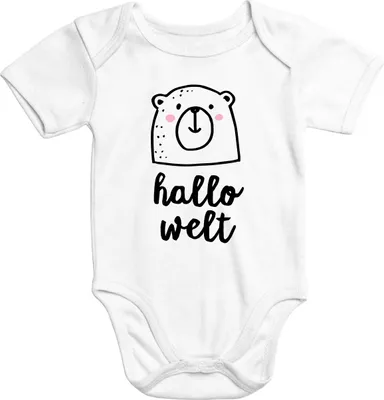 Produktbild von kurzarm Baby-Body Hallo Welt Bär Hello World Bear Einteiler Baumwolle Moonworks® 0-3 Monate