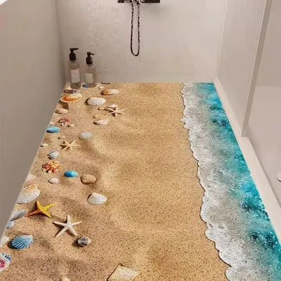Produktbild von Duschmatte rutschfest 100x150 cm Marinemuster PVC Luffa Ablaufloch