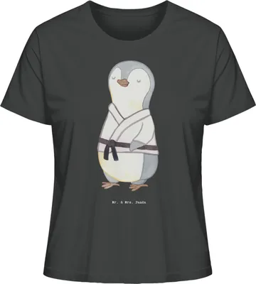 Produktbild von Mr. & Mrs. Panda Oberteil Damen Pinguin Karate Größe M - Anthrazit - Geschenk, Shirt, Sommershirt, Mit Print, Kampfkunst, Selbstverteidigung, Verein, Frauen T-Shirt