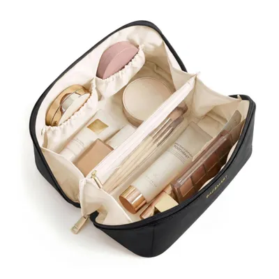 Produktbild von Make-up Tasche Damen Kunstleder – Wasserfest, Reise Kosmetiktasche Schwarz