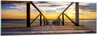 Produktbild von Bilder auf glas - Strand Ozean Sand Holzbrücke Sonnenuntergang - 160x50cm - Glasbilder - Wandbilder - Kunstdruck - Wanddekoration aus Glas - Glas Bilder - Wandbild auf Glas - GAB160x50-0430