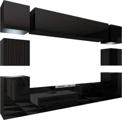Obrázok produktu pre Obývacia stena Furnitech | Nábytok do obývačky s LED RGB - 16 farieb | Moderná obývacia stena | Obývacia stena s policami a TV skrinka (Future 14/HG/B/1 1B | 316cm)