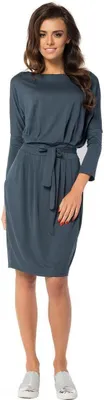 Produktbild von Damen Kleid mit Kordel Elegant 3/4 Arm Stylisch; Grafit/S/M 36/38