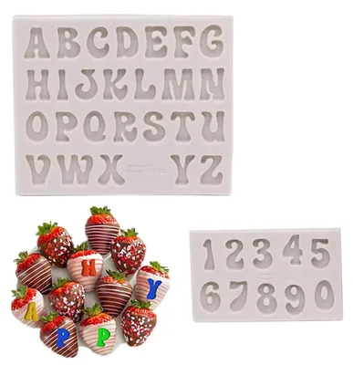 Image de Moules en silicone 3D pour chiffres et lettres, lot de 2, pour gâteaux, chocolats, glaces