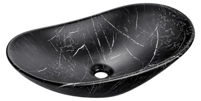 Produktbild von Ovales Aufsatzwaschbecken 61,5x36 cm schwarz Marmoreffekt in matter Keramik