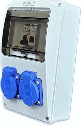 Produktbild von RoadEu - Stromverteiler 230V, 2x Schuko Steckdose - Leuchtmelder Signalleuchte LED Rot, Steckdosenverteiler mit 1x Leistungsschalter C16A.