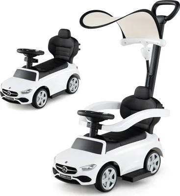 Image de COSTWAY Mercedes-Benz voiture à pousser, voiture à pousser 3 en 1 avec poignée de poussée, espace de rangement, poussoir de direction, klaxon et son de moteur pour enfants 1+ blanc
