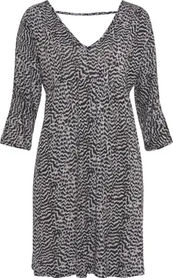 Produktbild von VIVANCE Jerseykleid mit Animalprint, V-Ausschnitt, 3/4-Ärmel mit Schlitzen schwarz-weiß bedruckt Größe 46