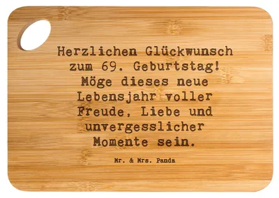 Produktbild von Mr. & Mrs. Panda Holzbrett Spruch 69. Geburtstag Glückwunsch - Transparent - Geschenk, Schneidebrett, Alter, snackbrett, Familie, besondere Feier, Happy Birthday, Freude