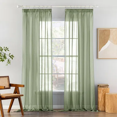 2er-Set Voile-Gardinen mit Tunnelzug, transparent, salbeigrün, 140 x 260 cm