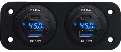 Produktbild von ProRide USB/USB-C-Schnelllader, 4 Ports, QC3.0 45W, Wattmeter, Schalter