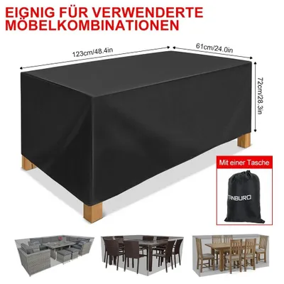 Produktbild von Abdeckplane Gartenmöbel Schutzhülle wasserdicht winterfest für Gartentisch und Sitzgruppe rechteckig und rund atmungsaktiv UV-geschützt 123 61 72 cm