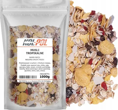 Zdjęcie produktu dla MUSLI TROPIKALNE 1kg Naturalne śniadanie zdrowe płatki owoce dieta Kol-Pol