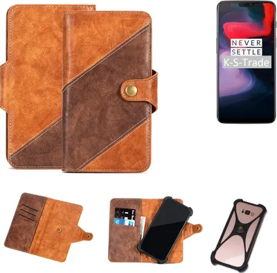 Produktbild von K-S-Trade Handy-Hülle Schutz-Hülle Bookstyle Case Wallet-Case kompatibel mit OnePlus 6 Handy Cover Bumper Kantenschutz Smartphone dunkelbraun braun