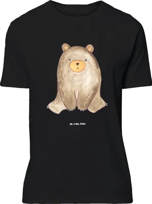 Produktbild von Mr. & Mrs. Panda Größe L T-Shirt Bär sitzend - Schwarz - Geschenk, mit Spruch, Tshirt, Teddy, Shirt