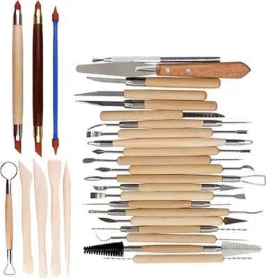 Produktbild von INF 30-teiliges Töpferwerkzeug-Set: Edelstahl & Holz Modellier- und Schnitzset