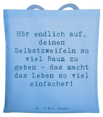 Produktbild von Mr. & Mrs. Panda Baumwolltasche Spruch Zweifel an sich selbst - Sky Blue - Geschenk, Jutebeutel, Selbstbewusstsein, individuell, ermutigende Botschaften, Unsicherheit