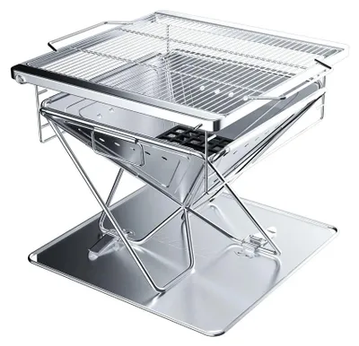 Image de Brasero de camping pliable - Grill à charbon portable - Grill pour feu de camp - Réglable - Grill de barbecue - Acier inoxydable