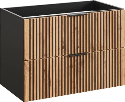 Produktbild von Waschtischunterschrank 80.2cm Gaia mit 2 Schubladen, Eichenoptik und Schwarz