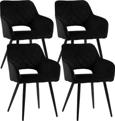 Image de CLIPOP Chaises de salle à manger, Lot de 4 velours avec assise rembourrée, Dossier ouvert, Noir