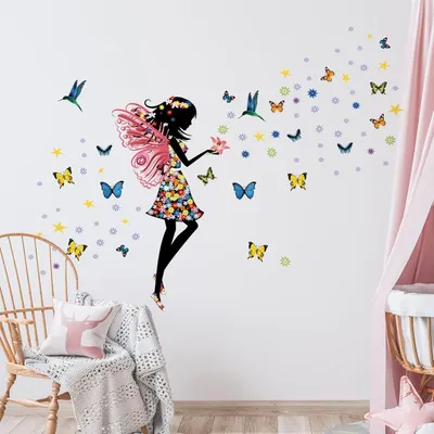 Produktbild von Wandsticker Blumen Fee Schmetterling, DIY abnehmbare Vinyl Wanddekoration, Rosa, sicher für Kinder