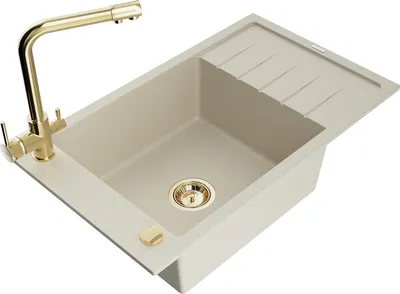 Image de Mexen Elias évier 1 bac en granit avec égouttoir et mitigeur Duero, Beige - 6511-69-671600-50
