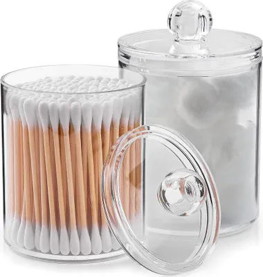 Produktbild von Wattestäbchenhalter 2 Stück, Transparente Kunststoffaufbewahrungsdosen Mit Dichtem Deckel, Für Wattestäbchen Wattepads Make-up Im Bad