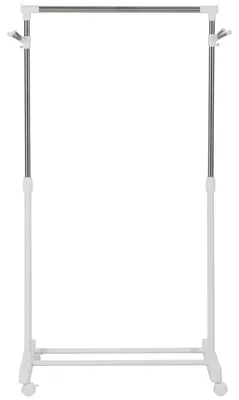 Produktbild von Kleiderständer mit Ablage & Seitenhaken, Rollbarer Garderobenständer höhenverstellbar, Metall, Weiß  |  4 Rollen mit Bremse  |  68,5 x 42 x 145 cm