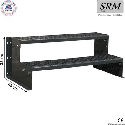 Obrázek produktu pro 2stupňové schodiště model 2 kompletní antracitové schodiště ocelové schodiště výška stupně 18 cm, šířka 80 cm, výška 36 cm bez zábradlí