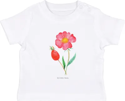 Produktbild von Mr. & Mrs. Panda Babyshirt Blume Hagebutte 12. - 18. Monat - Weiß - Geschenk, Schlechte Gedanken, Garten, Baby Baumwollshirt,  T-Shirt, Lebensfreude, Jerseyshirt