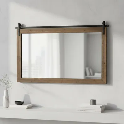 Produktbild von Mucola Wandspiegel mit Fensterläden BraunVintage 71x86CM Garderobenspiegel Spiegelfenster Rustikal Holz Badspiegel Dekospiegel Rollbar
