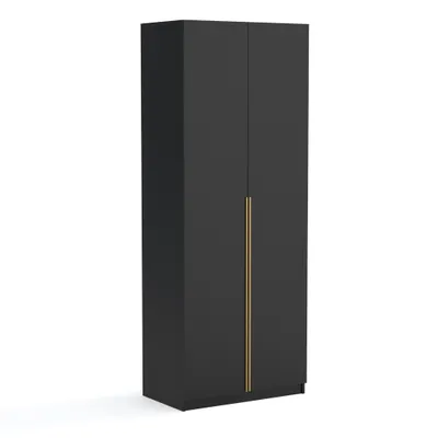 Produktbild von Kleiderschrank Pablo 90 cm, schwarz gold, mit Einlegeplatten, Drehtürenschrank, Farbauswahl, 90x54x234 cm 2-türig