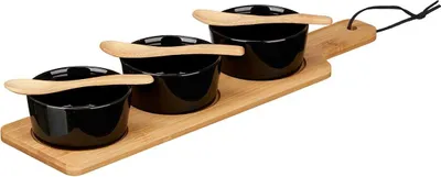 Immagine prodotto di Ciotole per snack BUMY su piatto con cucchiai di legno, 10 x 39 x 6 cm, nero