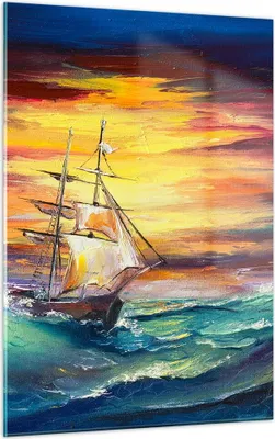 Produktbild von Bilder auf glas - Einteilig - Meer Welle Boot - 50x70cm - Glasbilder - Wandbilder - Bilder - zum Aufhängen bereit - Wanddekoration aus Glas - Glas Bilder - Wandbild auf Glas - GPA50x70-3460