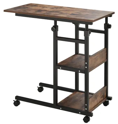 Obrázok produktu pre Príkonový stolík - konferenčný stolík - s kolieskami - výškovo nastaviteľný 72–82 cm - 80×40 cm - 2 odkladacie plochy - drevo a kov - nosnosť 20 kg - čierna farba