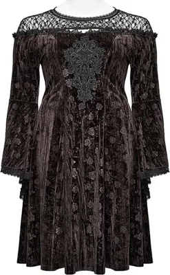 Produktbild von Punk Rave Kurzes Kleid Damen Goth Dark Night Rose Velvet Dress braun/schwarz L-XL