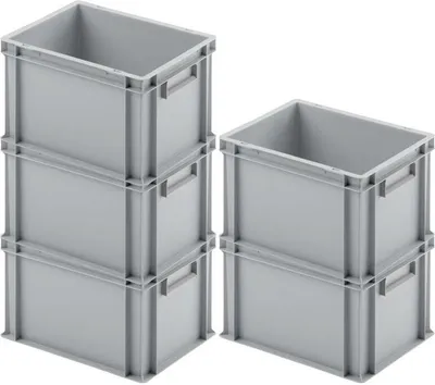 Produktbild von SparSet 5x Eurobehälter mit geschlossenem Griff | HxBxT 23,5x30x40cm | 22 Liter | Grau | Eurobox, Transportbox, Transportbehälter, Stapelbehälter