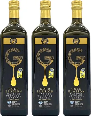 Produktbild von Elasion Gold Olivenöl 0,3% aus Kreta 3x 1,0l Flasche | Griechisches Olivenöl | Extra nativ | Sortenrein | +20ml Jassas Olivenöl