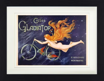 Obrázek produktu pro Historické reklamní plakáty Zarámovaný obraz s jemným paspartováním | Obrazy na zeď | V rámu - Cyklista Gladiátor, Nymfa s červenými vlasy a kolem, 1895 (30 x 40 cm)